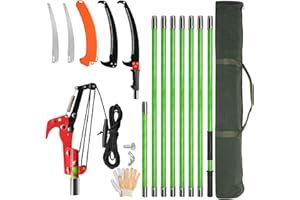 Bonnlo 26/30FT Pole Pruning Saw, Adjustable Manual Pole Saw Trimmer, Pole Saws for Tree Trimming with Carry Bag and Sturdy Pole, Garden Tools for Palm Oak High Branches (Green, 26FT)