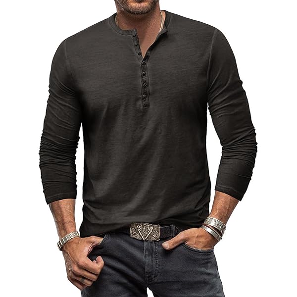 Chemise Henley Homme LAOARA - T-shirt Manches Longues Décontracté Avec Poche, 4 Boutons, Col Contrasté