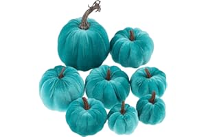 Kepfire Artificial Velvet Fake Pumpkins Blue 8Pcs Halloween Thanksgiving Handmade Fall Harvest Centerpiece Decoration for Home Kitchen Party Outdoor