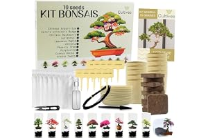 CULTIVEA® Bonsai Startkit 10 Träd – Komplett Odla Själv Kit med Frön, Krukor & Verktyg – Inomhusodling Enkel – Presentidé Trädgård