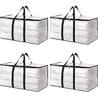 4 Pack Moving Bags 90L, Clear Waterproof Clothes Storage Bags, Heavy Duty Moving Totes with Zips, Durable Large Packing Bags