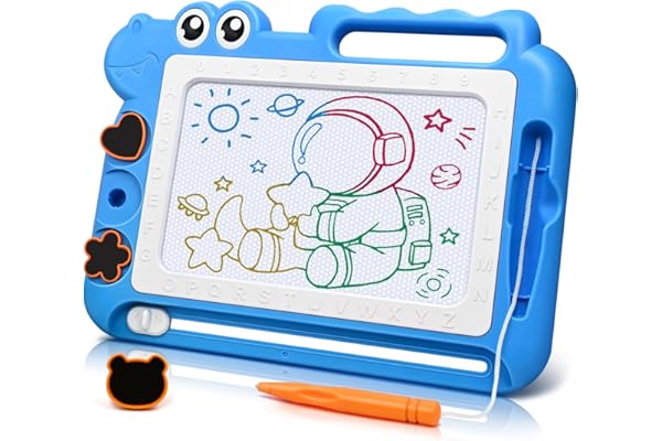 AiTuiTui Dinosaure Ardoise Magique Jouet Enfant 3 4 5 Ans, Ardoise de Gribouillage Magnétique Effaçablem Jeu Educatif Cadeau 3-5 Ans Filles Garçons, 4 Zones de Couleur 3 Tampons 1 Stylo, Bleu
