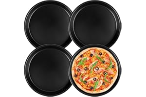 DINSONG Lot de 4 plaques à pizza rondes de 20,3 cm - Antiadhésives - Passe au lave-vaisselle - En acier carbone - Pour four à pizza (20 cm, noir)