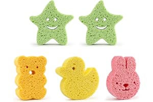 KRYMSON 5 spugne da bagno per neonati, spugne per bambini, graziose spugne da bagno con cartoni animati, spugne naturali, adatte per neonati