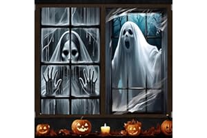 SMDBZDA 2 Stück Halloween Deko Gruselig Fensterbilder, 120 x 80cm Halloween Horror Fenster Deko, Halloweens Fensterabdeckung, Gruselig Fensterbilder, Party Horror Deko Accessoires für Indoor Aussen