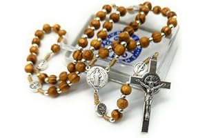 OVUNQUE PROTEGGIMI Rosario di San Benedetto in legno di noce e medaglie. Con preghiera di San Benedetto. Rosario cattolico. St Saint Benedict Rosary. Catholic Rosary