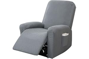 OUGPIU 4-Teilig All-Inclusive Sesselbezug,Sesselschoner für Fernsehsessel,Stretchhusse für Relaxsessel, Sesselschoner für Relaxsessel,Stretch Sessel Überzug mit Taschen (Hellgrau)