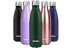 SUNWILL Metal Water Bottle 500ml, Stainless Steel Insulated Travel Sports Water Bottle, Vacuum Thermal Reusable Water Flask, Powder Coated Green for Hot and Cold Drinks