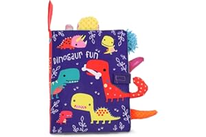 SOSPIRO Baby Cloth Books Quiet Book for Toddlers Soft Baby Books with 3D Animal Tails Safe Nontoxic Early Learning Babies First Books Gifts for 0-3 Year Old Toddlers(Dinosaur)