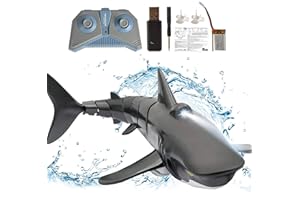 OBEST 2.4GHz Juguetes RC Tiburón Flexibles Lancha Negro, Barco Juguete Eléctrico con Control Remoto bajo Agua Shark Toy, Submarino Teledirigido, Juguete Regalo de Piscina para niños Juguete de Playa