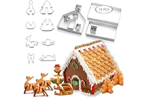HONGECB Gingerbread House di Natale, Christmas Cookie Cutters, 3D Casa di Marzapane Formine per Biscotti, Inossidabile per Biscotti Stampo da Cucina, 3D Stampi Biscotti Natale, 18PCS