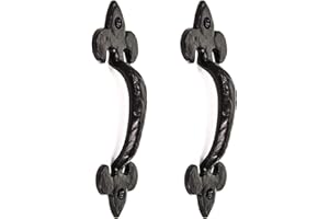 WHITE HINGE 2X Black Cast Iron 7" Fleur De LYS Pull Handles