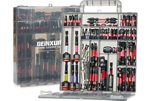 Geinxurn Lot de 99 Embouts de Vissage (Torx, Cruciforme, PZ, Hex, SL), en Acier S2 Magnétique, avec Porte-embout, Adaptateur, Clé à Douille, Embout PH2 avec butée de profondeur avec Boîte de Gris