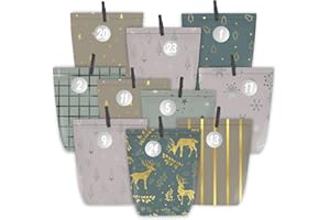 PANSIBY Adventskalender zum Befüllen, 24 Weihnachtskalender Papiertüten zum Selbst Basteln, Weihnachtstüten mit 1-24 Zahlensticker zum Selber Füllen