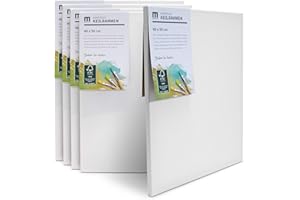 M MERCEO 5er-Set 40x50cm Künstler-Leinwand Canvas zum Bemalen. Die leere, weiße Leinwand aus 100% Baumwolle ist umlaufend aufgespannt auf FSC® Holz-Keilrahmen mit 17mm Stärke, 280g/m², 2-fach weiß grundiert