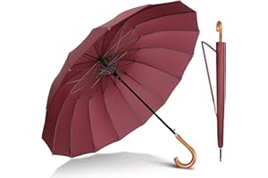 NINEMAX Parasole Długie - DłUgi Parasol Wiatroszczelny Mocny,16-Ramienny Parasol Z Drewnianą RąCzką - Odpowiedni Dla MężCzyzn I Kobiet
