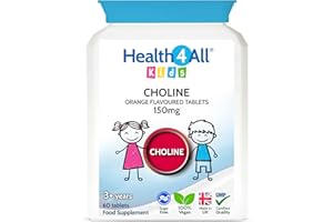 Health4All Kids Choline 150mg 60 Chewable Tablets for Children 3+, Supports Memory, Learning and Mood, Natural Vegan Orange Flavour, Sugar-Free | Made in UK (Not Gummies)