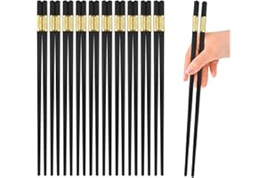 YTZJ DIRECT 10 Pairs Quality Fiberglass Chopsticks for Sushi Noodles Asian Dishes, Reusable Chopstick Gift Set Dishwasher Safe, Japanese Chinese Non-Slip Chop Sticks Lightweight Easy to Grip, Black and Gold