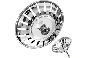 Tomario Sink Strainer 82 mm - Rustproof Stainless Steel Sink Strainer Sink Strainer with Plug Function, Adjustable Sink Plug - 48-110 mm Eccentric Spigot - Accessories for Kitchen Sink