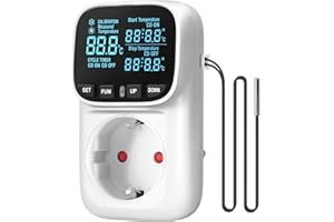‎WILAWELS WILAWELS Temperaturregler, Steckdose 230V mit Fühler, Temperaturschalter digital, Thermostat-Steckdose, VA-LCD-Display, 4 Zeitmodi, für Gewächshäuser, Kühlschränke, Aquarien, ZW01TCD06N1
