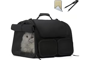 FUKUMARU Nosidełko dla kota, 4 okienka dla małych psów, 4 kieszenie, torba podróżna, poniżej 6,8 kg, zatwierdzona przez linie lotnicze, pokrowiec
