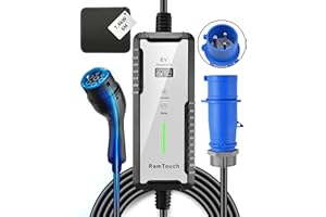 RamTouch Mobile Wallbox - 7.4kW 6M Einphasig, Typ 2 Ladekabel CEE mit LCD, Einstellbare 8-32A, Geplante Zeitfunktion, EV Charger mit Tasche Mode 2 Mobile Ladestation für ID.3, ID.4, ID.5, Model Y