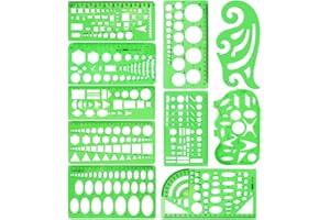 KULANNDER 10 Piezas que Miden Plantillas de Plástico Circulares para Dibujo Geométrico y Diseño de Joyería Reglas de Encofrado Conjuntos de Color Verde Para Oficina y Escuela