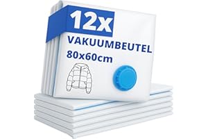 Kronenburg Vakuumbeutel für Kleidung 12er Set 80x60 cm - Vakuum Kleiderbeutel wiederverwendbar - Aufbewahrungsbeutel für Kleidung Bettwäsche Winterkleidung und mehr - weitere Sets wählbar