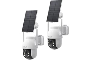 ieGeek 3MP Camara Vigilancia WiFi Exterior Solar con Bateria Sin Cables, Camara Vigilancia Exterior Solar Visión Nocturna Color, PTZ 360° App Remoto, Humana Detección, IP65, Voz Bidireccional (2PCS)
