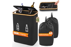 Biigdan 160L Pfandflaschen Sammelbehälter 2 Fächer, Pfandflaschen Behälter mit Deckel, Leergut & Altglas Aufbewahrung mit Loch, Flaschensammler Leergut für Küche & Abstellraum