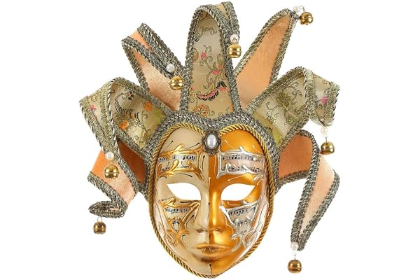 MICG Guld volto harts musik venetiansk jester mask full ansikte maskerad klocka joker vägg dekorativ konstsamling