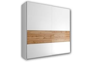 Stella Trading MEDINA Armadio con ante sospese, colore bianco, con molto spazio di archiviazione, versatile armadio con fascia addominale effetto rovere selvatico, 215 x 210 x 59 cm (larghezza x