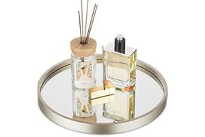 Hanobe Lustrzana taca łazienkowa: szampański złoty organizer na perfumy nowoczesne dekoracyjne tace okrągłe drewniane tace do makijażu biżuteria uchwyt komoda na blat stołu dekoracja 30 cm