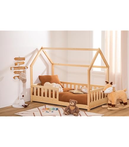 Lit Cabane PANDA 70x140 Cm En Bois Brut – Chambre Enfant Imaginative Et Sécurisée