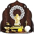 Amazon Brand - Solimo Beautiful Wooden Puja Stand/Shelf for Home Puja Mandir for Home Temple for Home and Office Puja Mandir for Living Room Wall Mounted Brown - SPJS-006