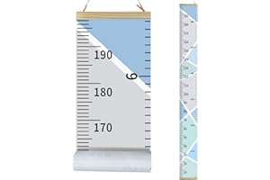 JTOOYS Height Chart for Kids, 7.9 x 79 Inch Children Growth Chart Wall Hanging Ruler Boys Girls Baby Removable Canvas and Wood Measuring Ruler for Children Bedroom & Nursery Decoration (Blue)