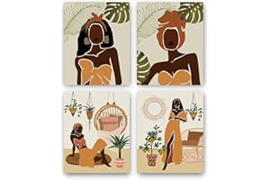 TANXM Modern Minimalist Black Woman Leaf Art Painting African American Women Art Painting Black Girl Wall Art Fashion Pop Boho Queen Girl Room Poster Painting Female Bathroom Bedroom Dressing Room Wall Home