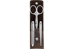 ZWILLING BEAUTY ZWILLING Set manicure, 3 pezzi, cura delle unghie e pedicure, astuccio in vera pelle, preciso, con forbici per unghie combinate, premium, Marrone