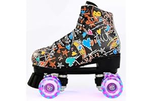 YUDOXN Patines LED,Patines En Paralelo Niña/Mujer,Patines 4 Ruedas Hombre,Top Alto Clásico PatinesSobreRuedas Adulto,Diseño De Graffiti De Moda, Adecuado para Principiantes Al Aire Libre