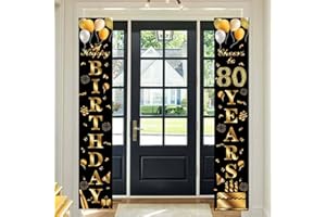 POPOYU Happy 80th Birthday Door Banner Party Decorations,Black Gold Fabric 80th Birthday Door Porch Sign Banner for boys Girls Women Men 80 Years Old Birthday Party Indoor Outdoor Decor Supplies
