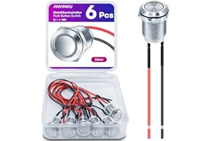 ANVINKU Drucktaster 6 Stück, 12mm Taster, Wasserdichte Tastschalter, 2A/12V/24V/125V/250V Druckschalter, Druckschalter für hupen, Auto Runde