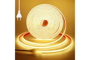 Wisada COB Streifen 8M, Anschluss an AC220-240V Selbstklebend Innen COB LED Band mit Stecker,Schnitt alle 10cm, 240LEDs/m Flexible Superhell Warmweiß LED Lichtband für Weihnachten