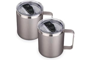 Volhoply 410 ml isolerad rostfritt stål kaffemugg med läcksäckt lock, 2-pack, dubbelväggsvakuum reskaffemugg med handtag, cam