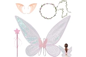 XIEXIESHER Alas de Hada, con Varita de Hada, Orejas de Elfo, para Niños y Adultos, Alas de Hada para Niñas para Carnaval Halloween Navidad y Cumpleaños Cosplay (Rosa)