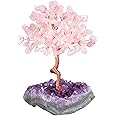 JSDDE Rose Quartz Crystal Tree Healing Crystals Stone Tree with Amethyst Cluster Base Feng Shui Tree Crystal Money Tree for Positive Energy Home Decoration Gifts