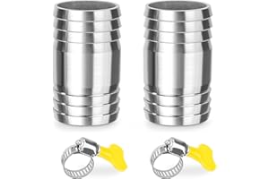 ELEGRIP Raccordo per Tubo Dritto in Acciaio Inox, 2 Pezzi 41mm Barb Raccordi Connettori per Tubi con Fascette, 2 Vie a Forma di I Raccordo Portagomma Adattatore per Tubo Acqua, Aria