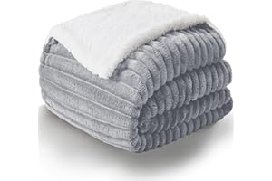 WAVVE Manta Sherpa Franela Reversible para Cama 90,Manta Polar con Cordón para Sofá, Borreguito Gruesa, Suave, Caliente, Transpirable para Invierno(Gris Claro,150 x 200 cm)