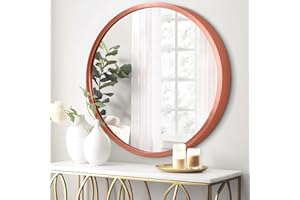 JJUUYOU Large Round Mirror Circle Hanging Mirror Circular Makeup Dressing Mirrors Metal Frame Mirrors for Bathroom Living Room Bedroom,Red
