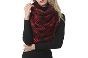 ECOMBOS Damen Schal Winter - Kariert Quadratisch Deckenschal Herbstschal Winterschal Karo Tartan Streifen Plaid Muster XXL Schal Oversized Fransen Poncho