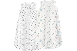 LILBESTIE Baby Sleep Bag 0.5 TOG, 100% Cotton Summer Baby Sleeping Bag 12-18 Months, 2 Pack Baby Wearable Blanket, Elephants & Stars